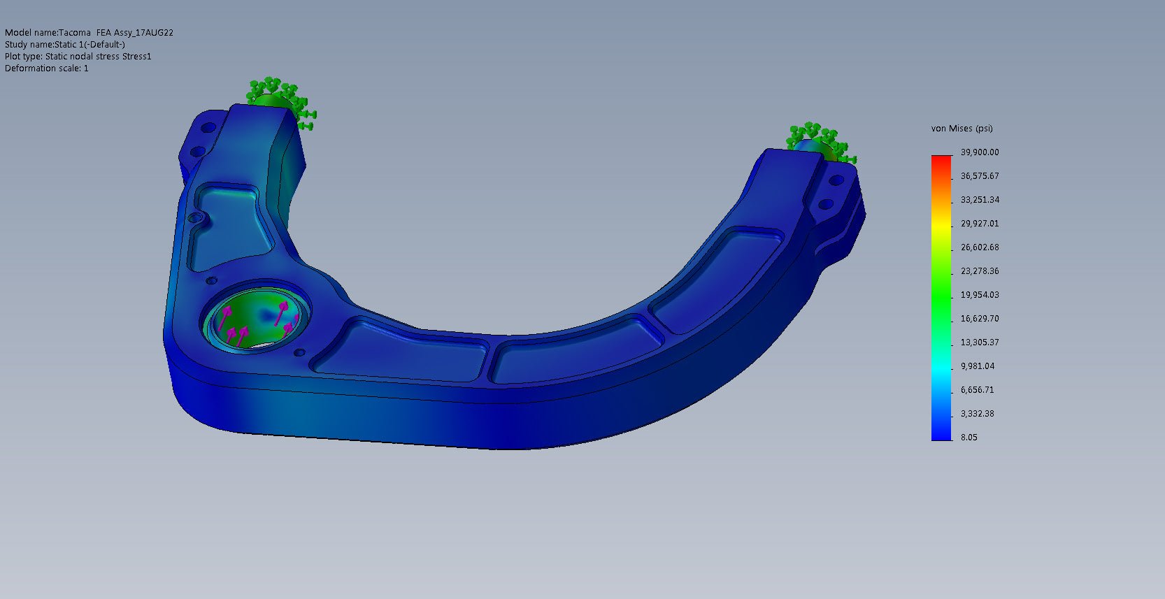 FEA testing of RRW Billet Control Arm for Toyota Tacoma